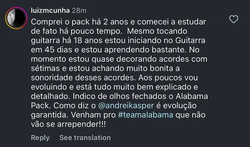 Depoimento original de aluno 09 publicado pelo Alabama